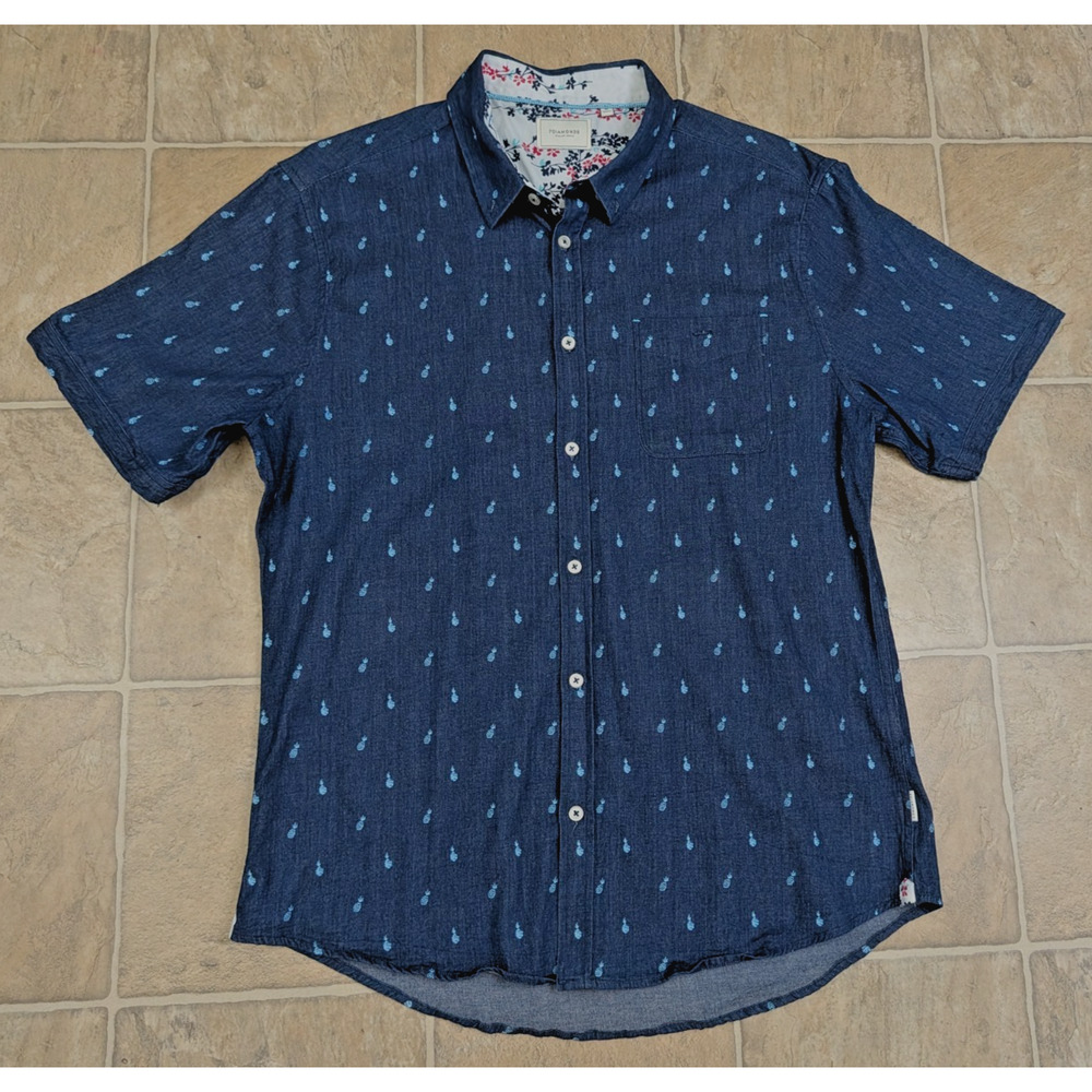 7Diamonds sz XL Grain Of Sand Shirt ss blue pineapple print buttons 0060